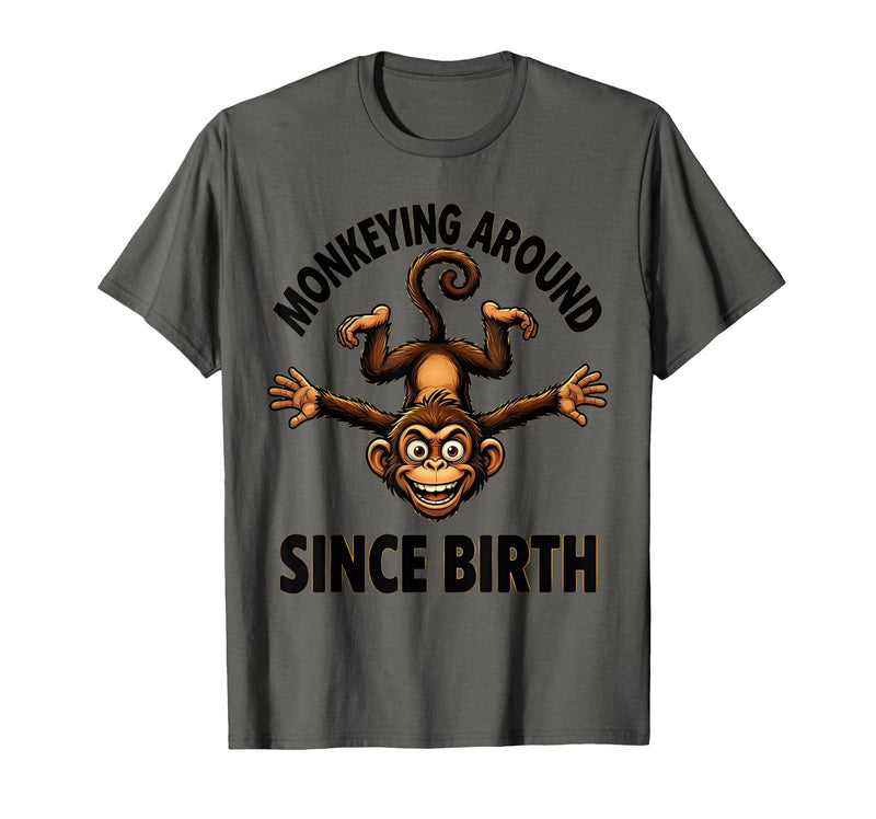 Mademark Monkeying Around Since Birth Funny Monkey Design T-Shirt - Men - Asphalt Grey