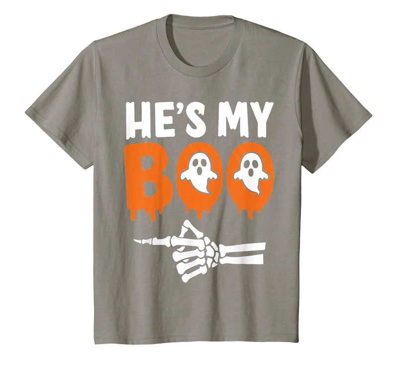 He's My Boo Matching Halloween Pajama Couples Funny T-Shirt - Slate Grey