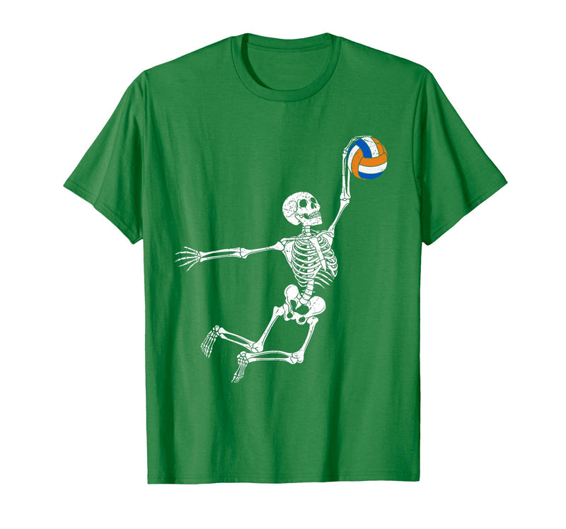 Halloween Shirts Women Men Kids Volleyball Skeleton Halloween Player Catcher Mens Boys Kids T-Shirt - Kelly Green