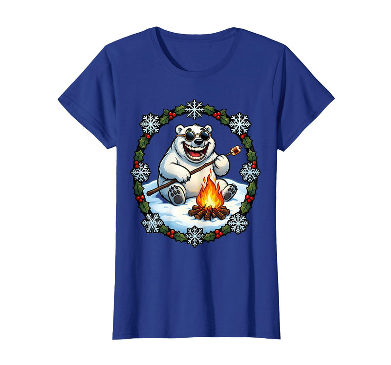 Mademark Polar Bear Sunglasses Roasting Marshmallow Christmas T-Shirt - Royal Blue