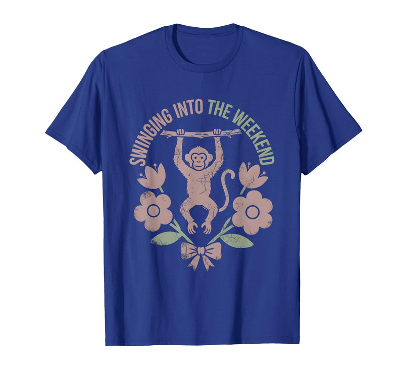 Mademark Swinging Into the Weekend Monkey Design T-Shirt - Men - Royal Blue