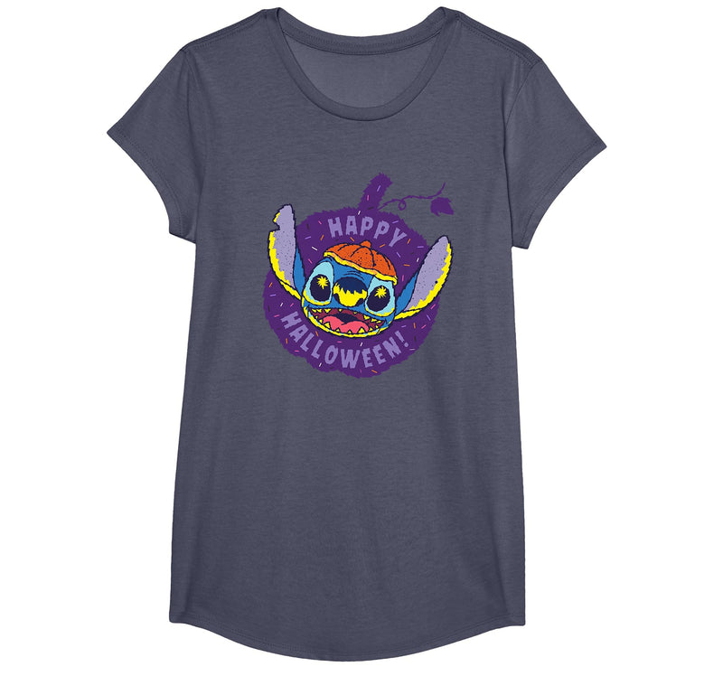 Disney Lilo & Stitch Jack-o’-Lantern Pumpkin Happy Halloween T-Shirt - Heather Blue