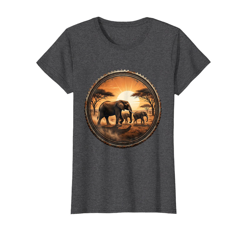 Mademark Elephant Herd Crossing Dusty Savanna Plain T-Shirt - Women - Dark Heather Grey