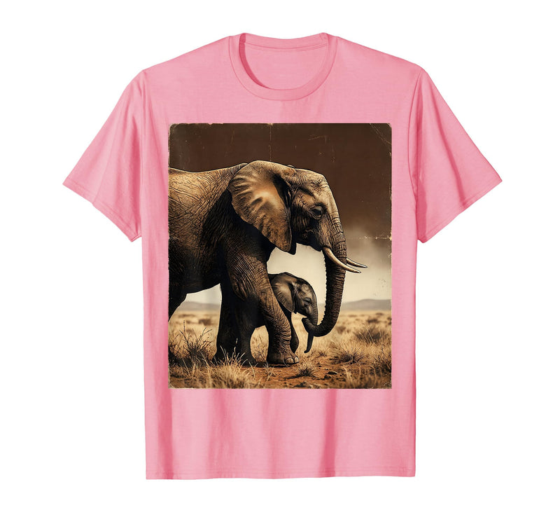 Mademark Mama and Baby Elephant Walk Together T-Shirt - Men - Pink