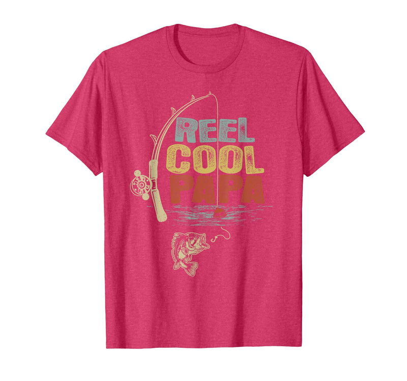 Cool Papa Fathers Day Fishing Gifts Funny Fisherman Vintage Reel Cool Papa T-Shirt - Red Heather