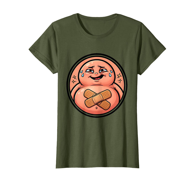 Mademark Tummy Ache Survivor Cute Stomach Bandage Graphic T-Shirt - Women - Olive Green