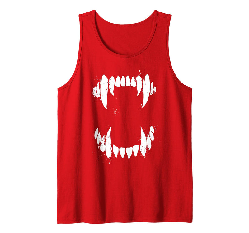 Pop Cult Tees Halloween Horror Wolf Dog Vampire Monster Teeth Costume Tank Top - Red