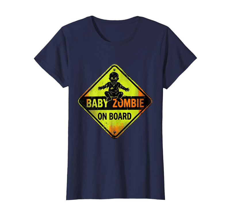 Mademark Baby Zombie On Board Pregnant Halloween Design T-Shirt - Navy Blue