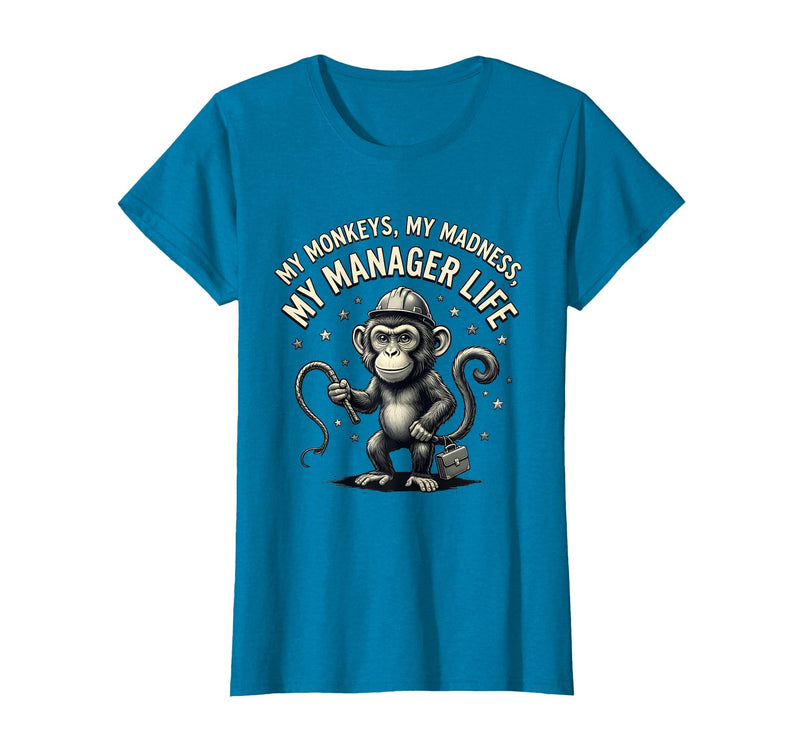 Mademark My Monkeys My Madness My Manager Life Circus Design T-Shirt - Women - Sapphire Blue