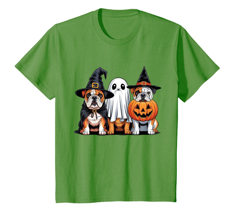 English Bulldog Halloween Funny Dog Lover Pumpkin Witch T-Shirt - Grass Green