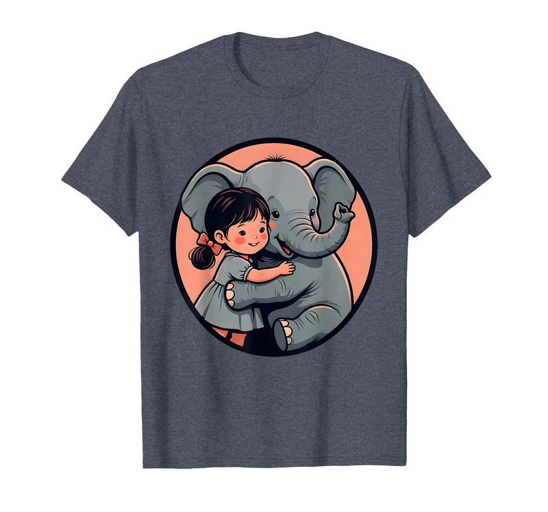Mademark Cute Girl Snuggling Baby Elephant Graphic Tee T-Shirt - Men - Heather Blue