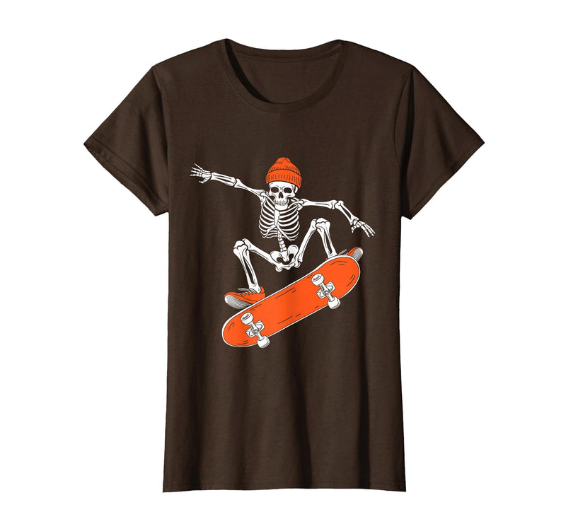 Funny Boys Kids Skeleton Skater Art Skateboarding Skeleton Riding Skateboard Halloween Skater T-Shirt - Brown