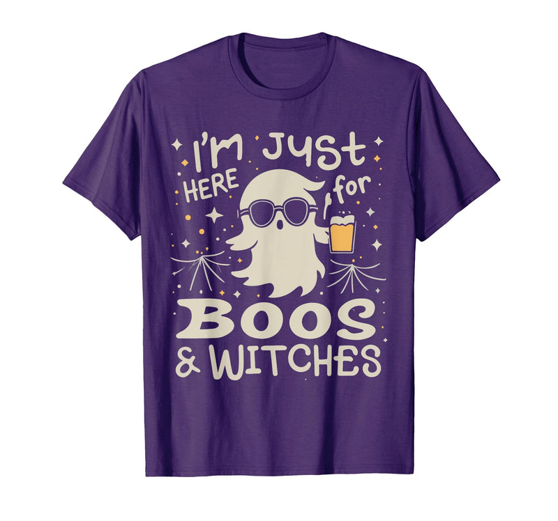 Flippin Sweet Gear I'm Just Here for Boos and Witches Halloween T-Shirt - Purple