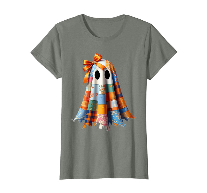 Patchwork Quilt Ghost Halloween Quilter Autumn Tee Patchwork Ghost Quilt Halloween Quilter Fall Autumn Bow Cute T-Shirt -