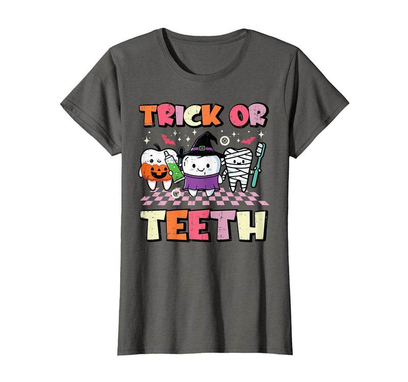 Halloween Shirts For Women Men Kids Boys Girls Halloween Dentist Trick Or Teeth Dental Costume Men Women T-Shirt - Asphalt