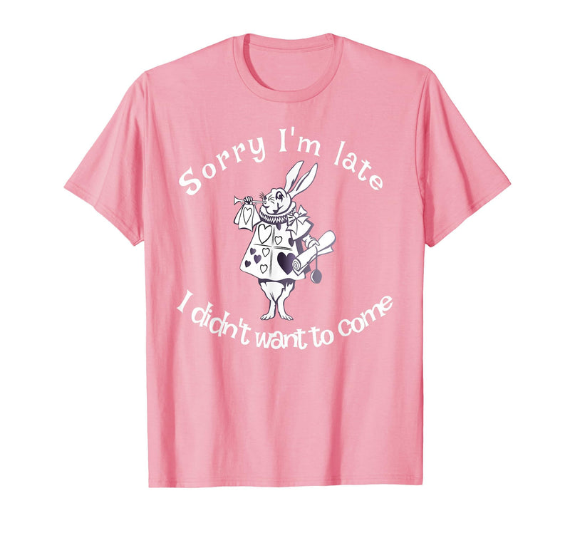 Sorry I'm Late, I Didn't Want to Come White Rabbit Watch T-Shirt in Pink
