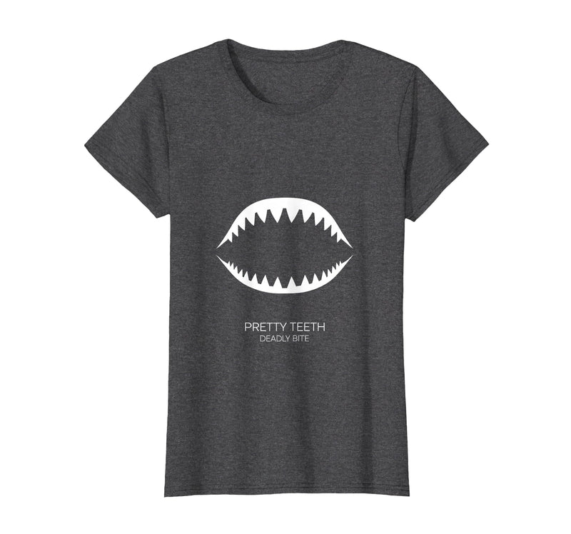 Mademark Pretty Teeth Deadly Bite Shark Women Design T-Shirt - Dark Heather Grey