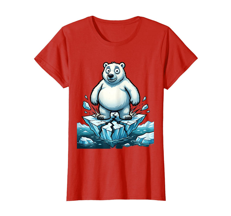 Mademark Polar Bear on Cracking Ice Floe Illustration T-Shirt - Red