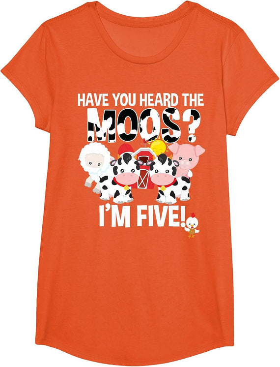 Have You Heard The Moos ? 5th Birthday Farm Animals 5 Shirt T-Shirt - Girls Orange