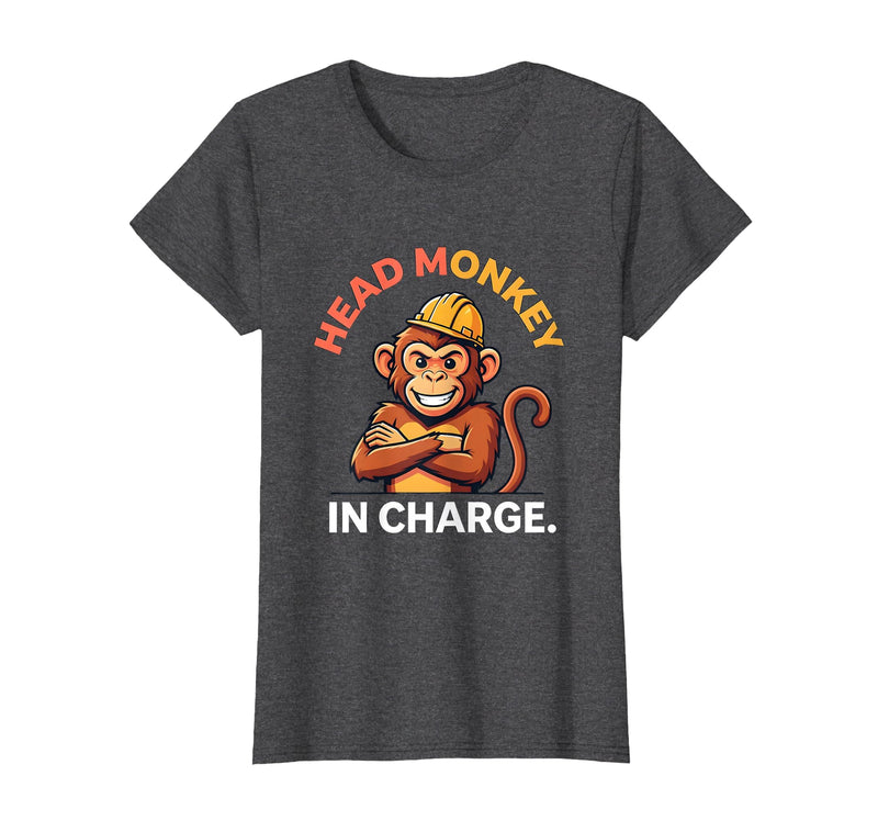 Mademark Head Monkey In Charge Circus Boss Design T-Shirt - Women - Dark Heather Grey