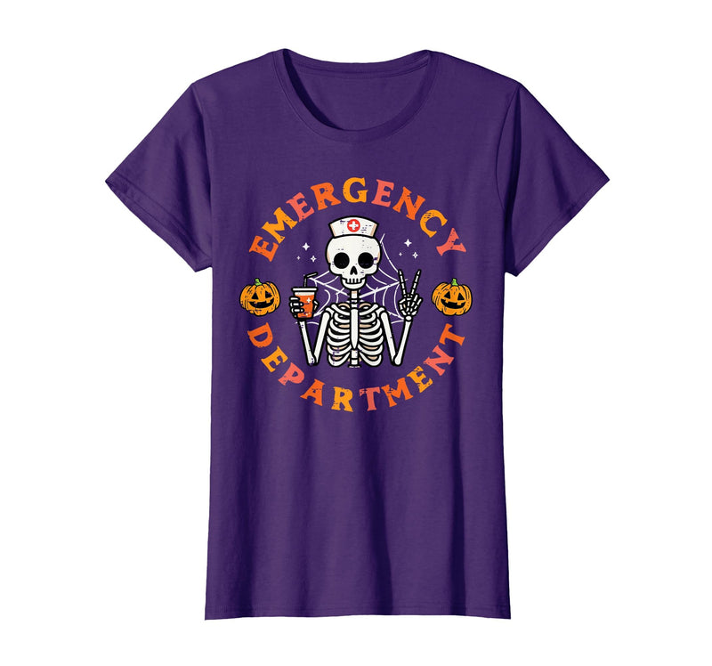 Halloween Nurse Shirts For Women Scrub Costumes Emergency Department Funny Halloween ER Nurse Women Men T-Shirt - Purple