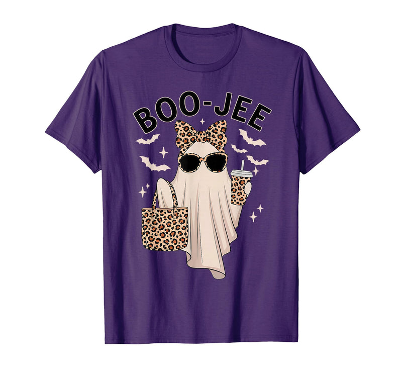 Halloween Boo-Jee Leopard Ghost Coquette Bow Coquette Leopard Ghost Coffee Boo-JEE Halloween Boujee Ghost T-Shirt - Purple