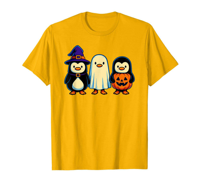 Nerrrdy Penguin Witch Ghost Pumpkin Men Women Kids Funny Halloween T-Shirt - Golden Yellow