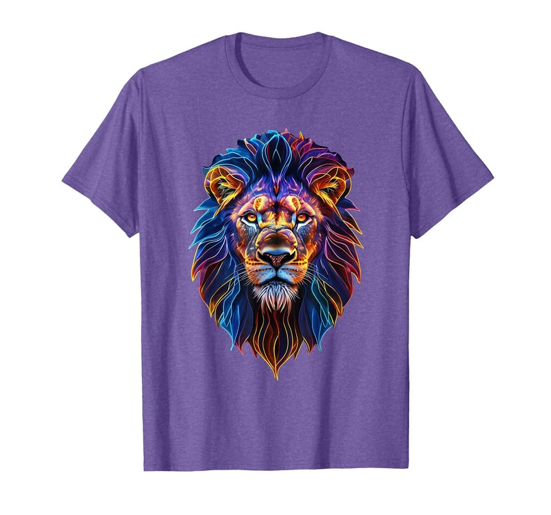 Psychedelic Jungle Glow Animal Art Glow Lion Head Art Psychedelic Jungle Animal Face T-Shirt - Purple Heather