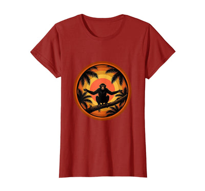 Monkey Silhouette Tropical Sunset Graphic T-Shirt - Women