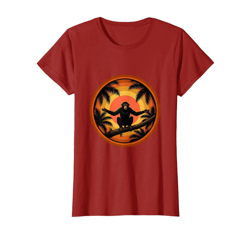 Mademark Monkey Silhouette Tropical Sunset Graphic T-Shirt - Women - Cranberry Red