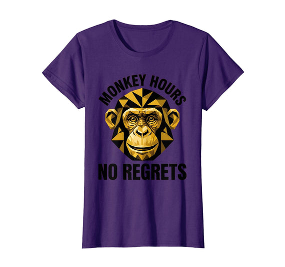 Mademark Monkey Hours No Regrets Funny Primate Design T-Shirt - Women - Purple