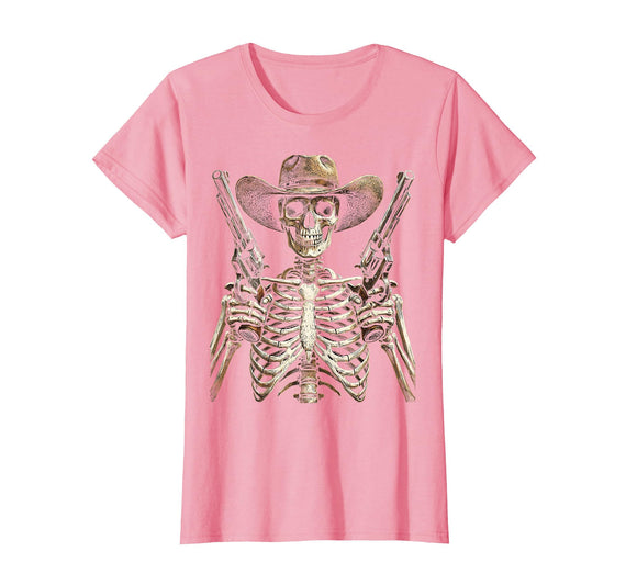 Mademark Skeleton Cowboy Pistols Halloween Graphic T-Shirt - Pink