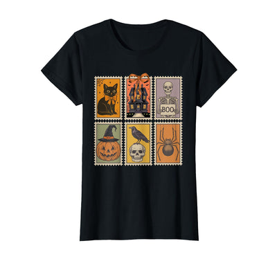 Halloween Stamp Cute Ghost Cute Fall Apparel Vintage Halloween Stamp Cute Ghost Pumpkin Cat Retro Fall T-Shirt