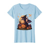 Halloween Dragons Fantasy Spooky Witchy Cute Halloween Dragon Witch Hat Pumpkin Moon Fantasy T-Shirt - Baby Blue