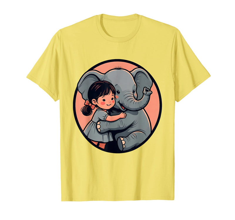 Mademark Cute Girl Snuggling Baby Elephant Graphic Tee T-Shirt - Men - Lemon Yellow
