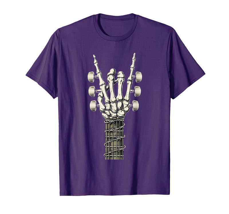 Rock and Wear Gifts Men Women Kids Skeleton Guitar Hand Rock On Guitarist Rock Band Music T-Shirt - Purple
