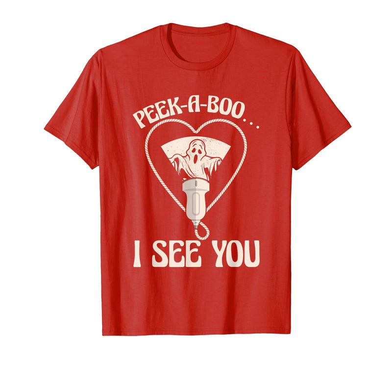 Ultrasound Tech Halloween Spooky Sonographer Gift Ultrasound Tech Xray Technician Spooky Sonographer Halloween T-Shirt - Red