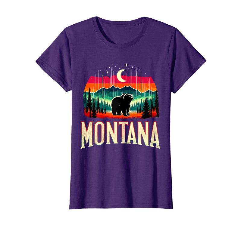 Grizzly Bear Mountain Forrest Nature Montana Grizzly Bear Mountain T-Shirt - Purple