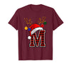 Christmas Buffalo Plaid Alphabet Tees Letter M Name Initial Buffalo Plaid Alphabet Monogram T-Shirt - Burgundy