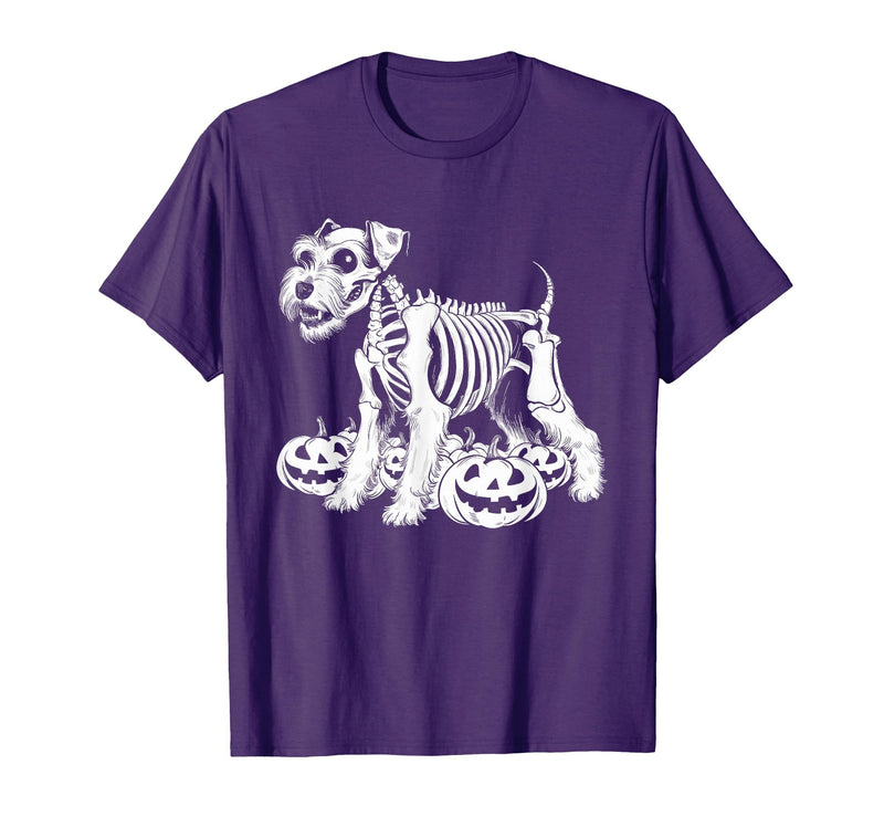 Miniature Schnauzer Lovers Halloween Dog Costume Miniature Schnauzer Skeleton Birthday Halloween Mens Womens T-Shirt - Purple