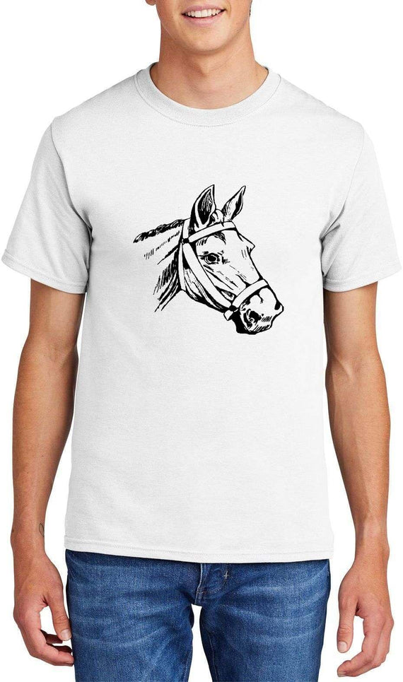 Comical Shirt Horse Graphic Top for Equestrian and Animal Lovers Cotton Tee Adult Youth Tall Men Women - White