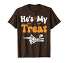 She's My Trick He's My Treat Halloween Couple Tees He's My Treat Skeleton Couples Matching Couple Halloween T-Shirt - Brown