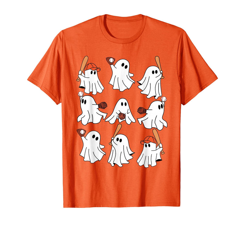 Boo Ghost Halloween Baseball Happy Halloween Baseball Lover T-Shirt - Orange