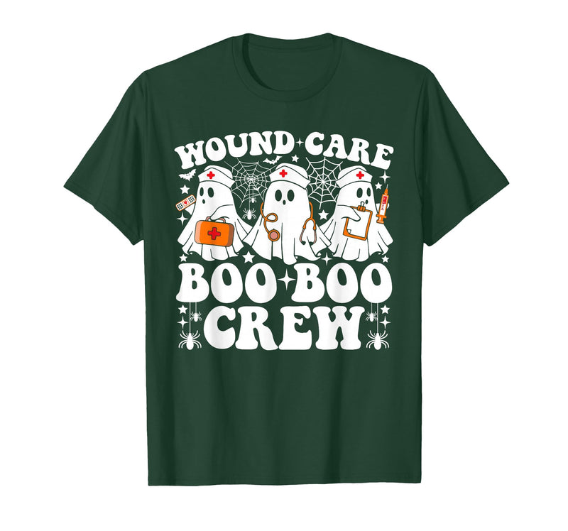 Wound Care Nurse Boo Boo Crew Halloween Wound Care Boo Boo Crew Nurse Funny Ghost Halloween Nurse T-Shirt - Dark Green