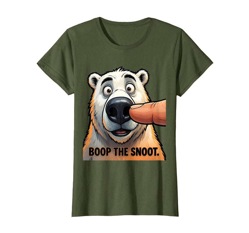 Mademark Boop The Snoot Funny Polar Bear Design T-Shirt - Olive Green