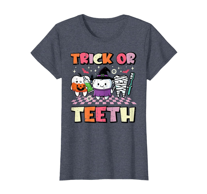 Halloween Shirts For Women Men Kids Boys Girls Halloween Dentist Trick Or Teeth Dental Costume Men Women T-Shirt - Heather
