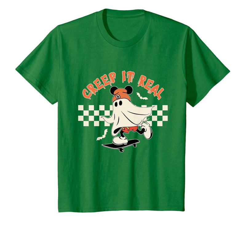 Halloween Creep it Real Vintage Ghost CKTEE2 Vintage Halloween Creep It Real Mouse Ghost Boy Fall Season T-Shirt - Kelly