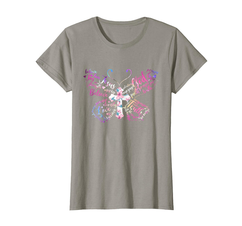 Butterfly Prayer Graphic Jesus Christian Cross Butterfly Prayer Jesus Christian Cross Floral Pattern T-Shirt - Slate Grey