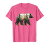 Bear Designs. Bear Forest Mountains Trees Nature Sunset Outdoor Graphic T-Shirt - Pink Heather