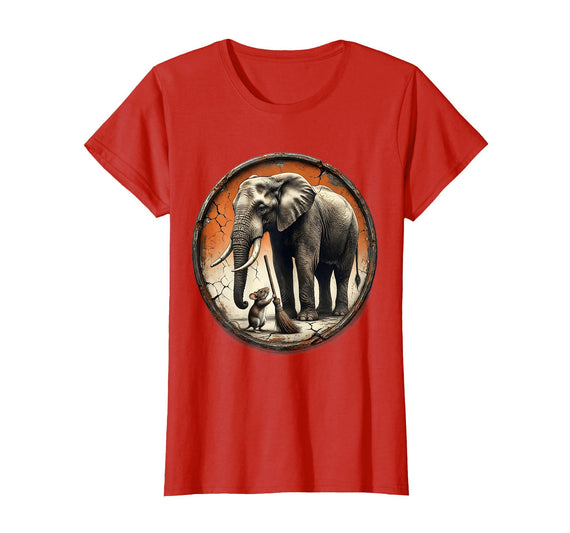 Mademark Mouse Hands Elephant a Tiny Broom Funny Animal Art T-Shirt - Women - Red